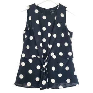 Ann Taylor Petite Front Tie Polka Dot Blouse Size 8P in Black/White